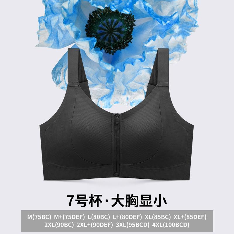 润微一拉薄春夏大胸显小前拉链内衣文胸易穿脱前扣美背女欧若风|undefined