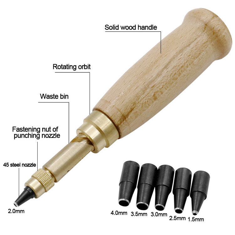 6件套皮革打孔工具套装 1.5-4 毫米自动可拆卸皮带打孔器