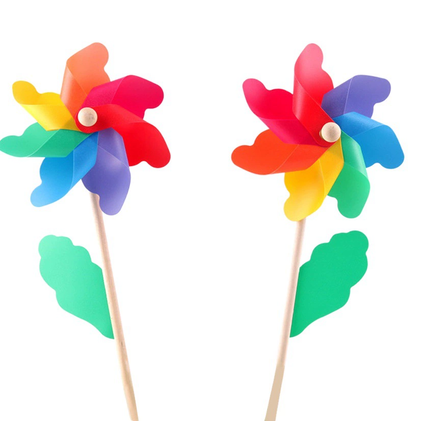 Красочная ветряная мельница с деревянным столбом оптом детские игрушки детский сад живописное наружное украшение 24CM32CM садовая ветряная мельница