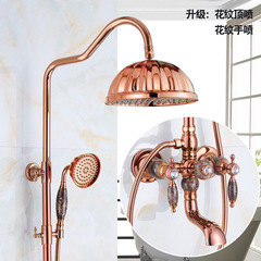 American all-copper natural jade rose gold shower set European antique retro hot and cold faucet