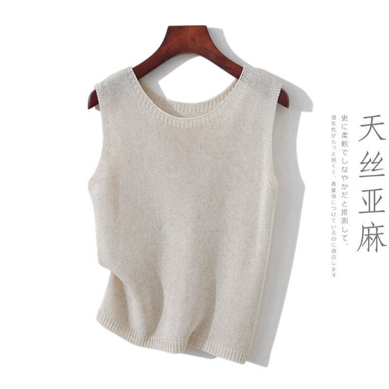 Tencel Linen Camisole Women's Summer Outer Wear Loose Large Size Sleeveless Waistcoat Knitted Bottoming Top Vest
