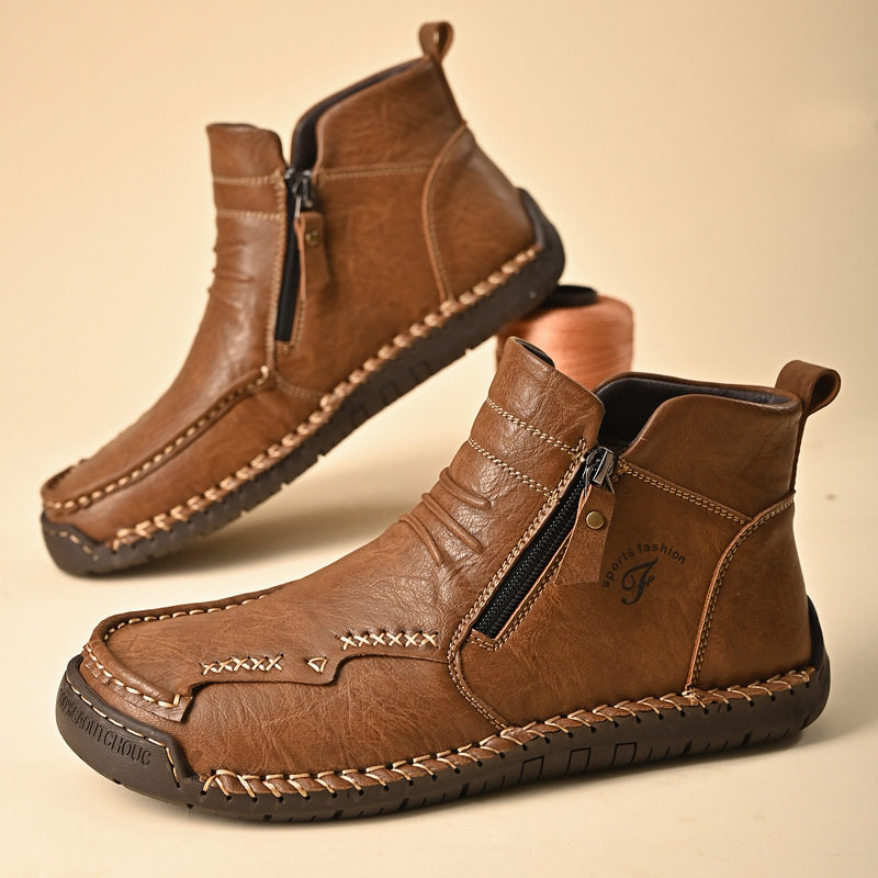 Giày lười nam cổ cao dáng thể thao ngoài trời, đế phẳng, mũi tròn, phong cách giản dị — 7567 kaki, 7567 kaki cộng với nhung, 7567 màu nâu sẫm, 7567 màu nâu sẫm cộng với nhung
