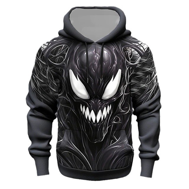 Divertido veneno divertido 3D impresión digital de los hombres de la moda de la calle todo-fósforo de manga larga suelta con cordón suéter con capucha