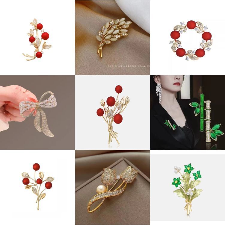 2024ifashion Double Flute Factory Price Collection Brooch Flash Diamond Brooch Women's Pin Fixed Clothes Corsage