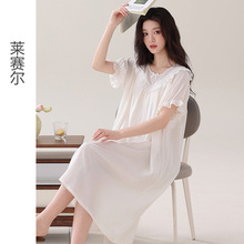 厂家夏季新品现货直销睡裙女休闲简约宽松舒适圆领短袖居家连衣裙