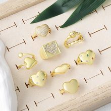 跨境新款铜电镀保色爱心戒指女 微镶锆石创意心形开口可爱指环