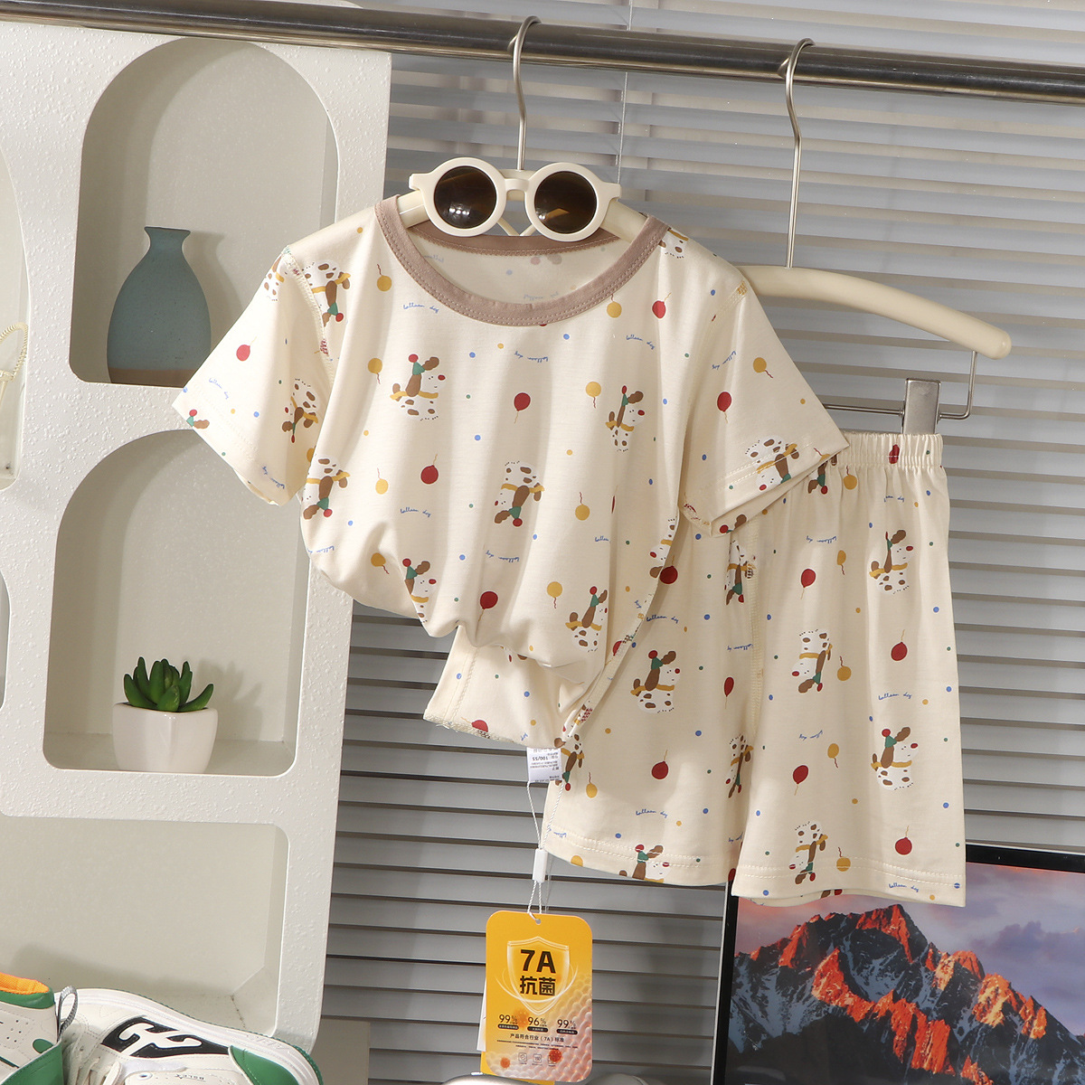 Pijamas finos de verano para niños y niñas, pantalones cortos de manga corta para bebés, trajes de aire acondicionado de dibujos animados para niñas y niños