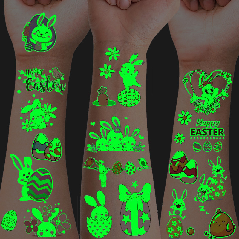 Cartoon Tattoo Sticker Luminous Easter Bunny Boys Girls Children Waterproof Luminous Temporary Face Sticker Cross Border in stock