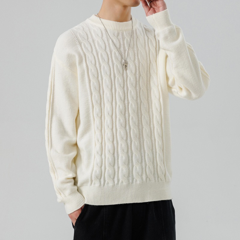 Personalización de suéter de cuello redondo de torsión primavera y otoño 2024 nuevo estilo simple casual versátil joven chaqueta de lana