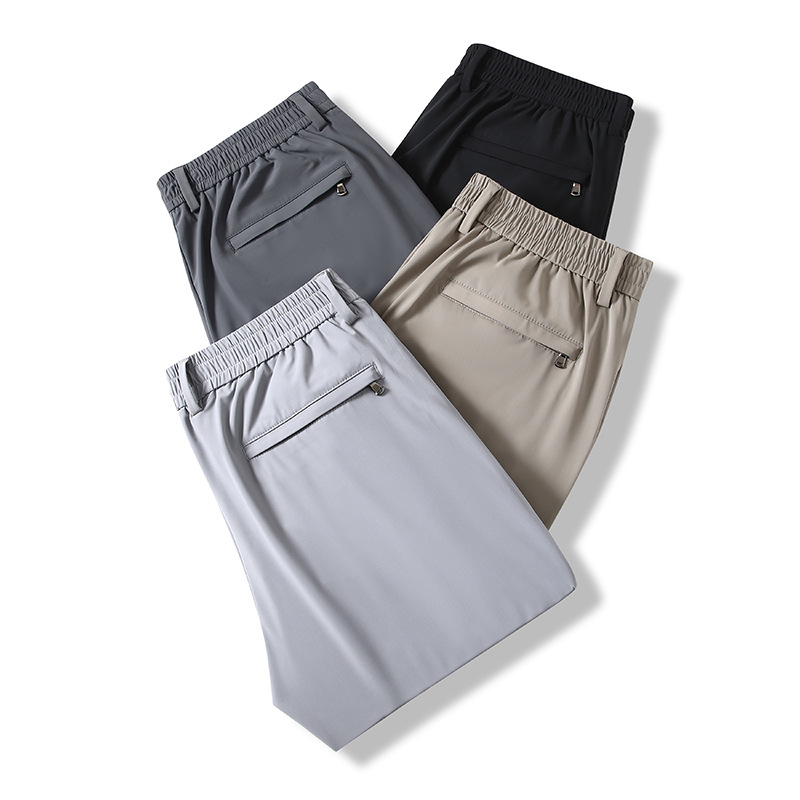 Elastic Waist Ice Silk Casual Pants Men's Summer Thin Loose Straight Quick-drying Sports Pants Western Pants Men's Stretch Pants
