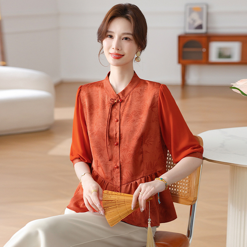 Mother's 2025 Shirt Spring and Autumn New Middle-aged Women's Loose Top Old People's Printed Shirt Fashion