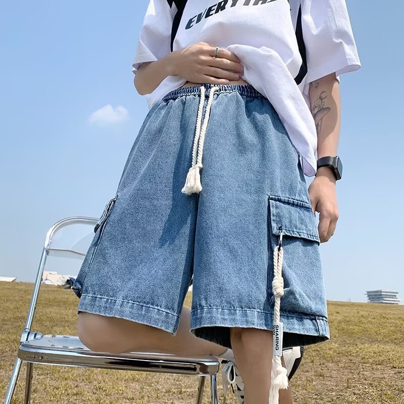 Tooling Denim Shorts Men's Summer Thin Trendy Brand Casual Pants New Loose All-match Five-point Pants Men's Trendy