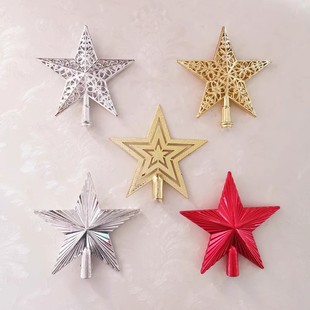 Christmas tree top star Chinese star Golden flat hollow three-dimensional silver red blue sticky gold pink holiday decoration five-pointed star