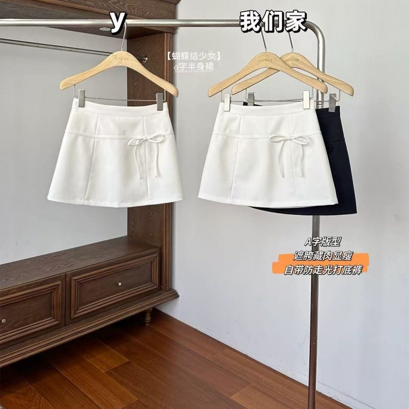Miu Bow Suit Skirt Women's 2025 Spring New Anti-glare A- line Hip Skirt White Short Skirt