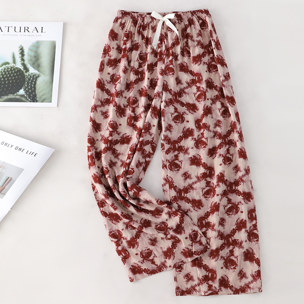 Pantalones de pijama de algodón de verano sueltos para mujeres embarazadas pantalones de piernas anchas colgantes sensación de nueve pantalones para el hogar se pueden usar fuera