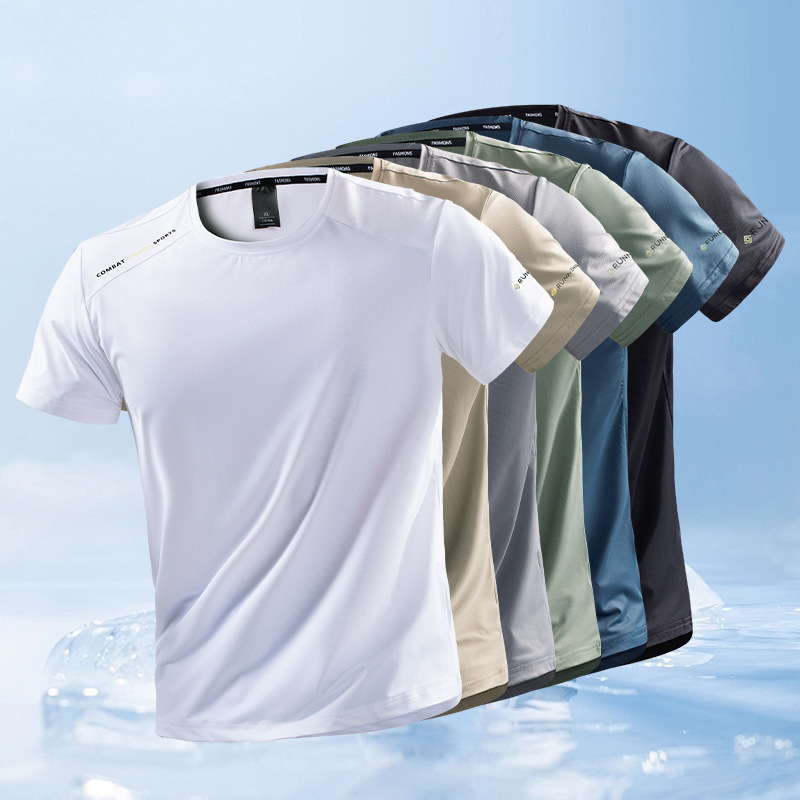 Cross-border Summer Outdoor plus size Quick-drying Short-sleeved Ice Silk T-shirt Men's Quick-drying Clothes Running Sports