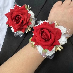 Cross-Border Wholesale Bride, Bridesmaid, Sister Group Chinese Rose Red Pink White Simulated Corsage Wrist Flower