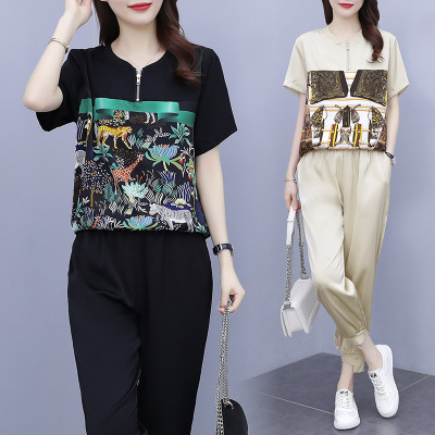 休闲运动套装女夏季2021年新款女装气质减龄洋气时尚薄款两件套潮|ms