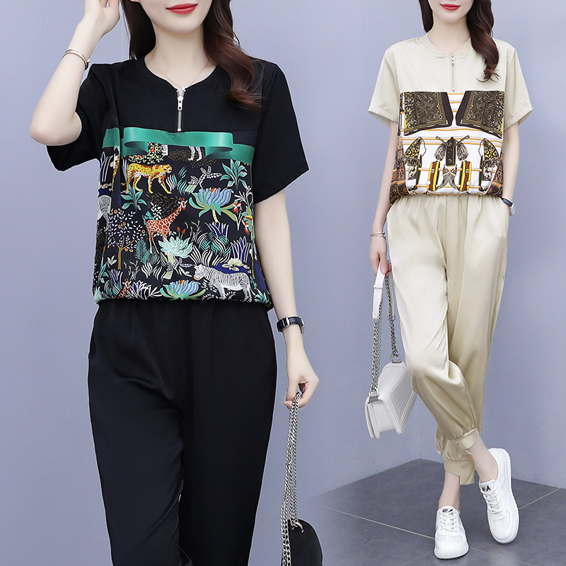 休闲运动套装女夏季2021年新款女装气质减龄洋气时尚薄款两件套潮|ms