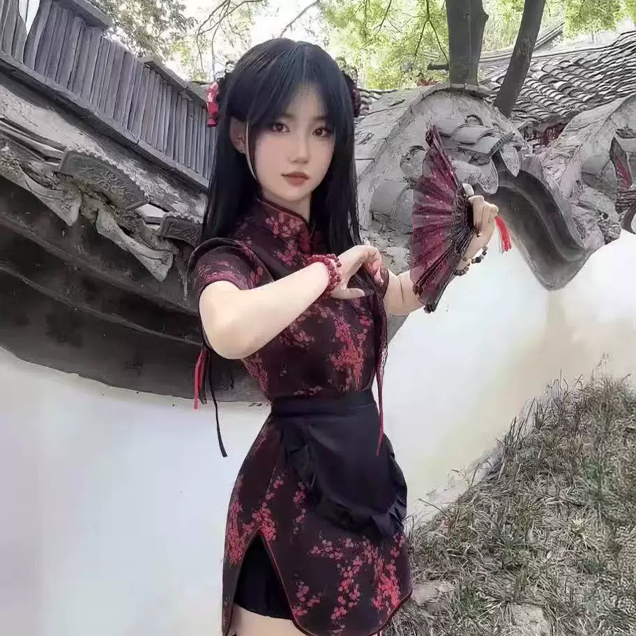 Cheongsam Cosplay Set with Apron and Tights, Lolita/Japanese Style, Fits 80–120 catties