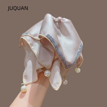 丝绒黑色方巾大肠发圈2025新款扎头发花高级感低马尾珍珠发饰