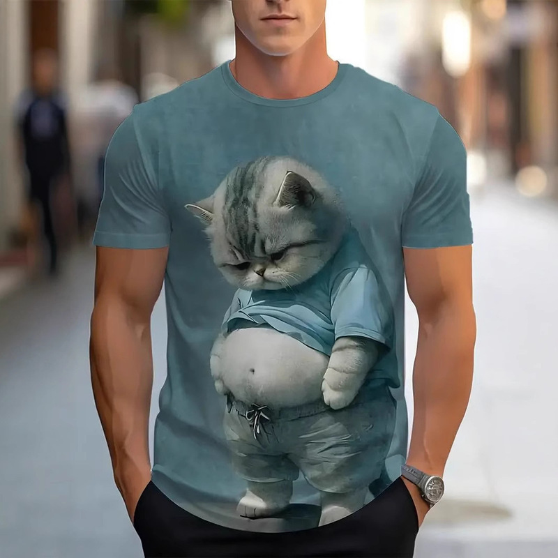 temu 跨境電子商取引半袖 3D デジタル印刷アニマルプリント Tシャツ夏ラウンドネックメンズトップスポーツとレジャー|undefined