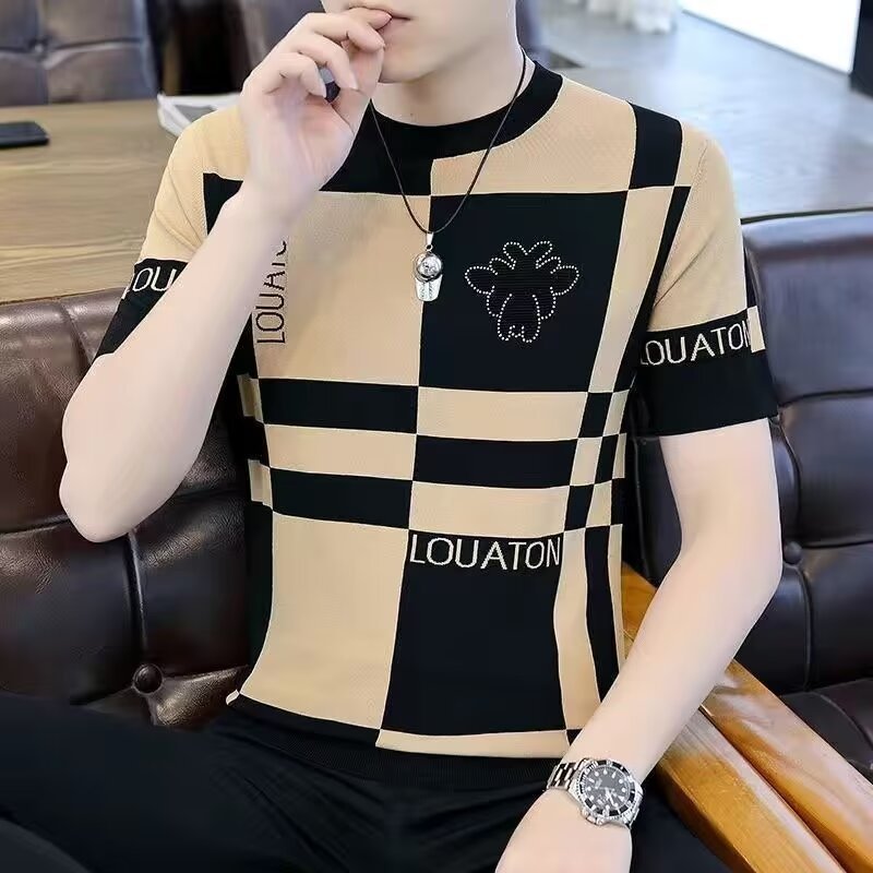 Camiseta de manga corta para hombres verano 2023 nueva media manga ins marca de moda camiseta de seda de hielo ropa suelta ropa de hombre