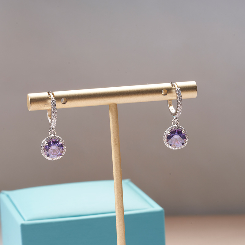 Plata esterlina 925 moissanita pendientes de piedra moissanita púrpura clásica bolsa pendientes de piedra moissanita calidad directa