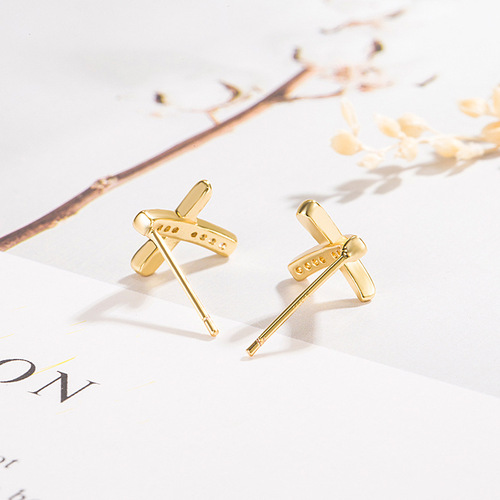 Korean style simple cross earrings for women English letter X earrings small and exquisite earrings plated s925 earrings college style
