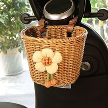 電動車前置編筐車籃可愛卡通向日葵復古風大容量儲物籃收納筐神器