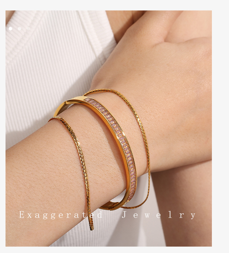 Holiday, Banquet, Selfie Occasion PVD Coated Real Gold Plated Solid Color Titanium Steel Casual Elegant Lady Waterproof Non Tarnish Titanium Steel Bangle