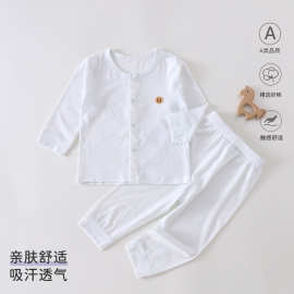 婴儿睡衣夏季薄款莫代尔空调服长袖开衫开档分体套装夏天宝宝衣服