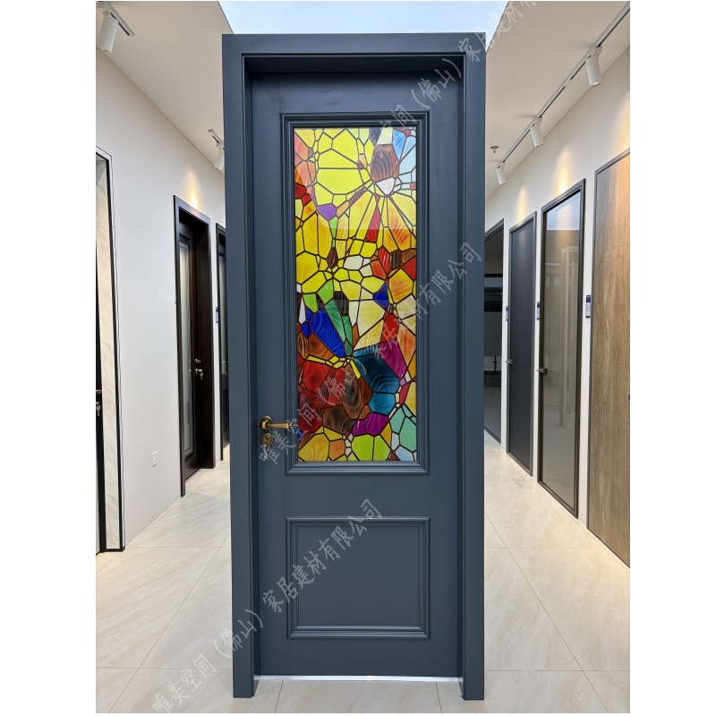 欧法美式复古彩釉彩绘玻璃门过道阳台商铺厕所浴室洗手间铝合金门