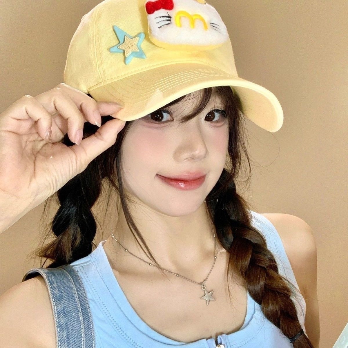 可爱黄色麦门猫咪棒球帽女夏季防晒百搭显脸小鸭舌帽子2026新款