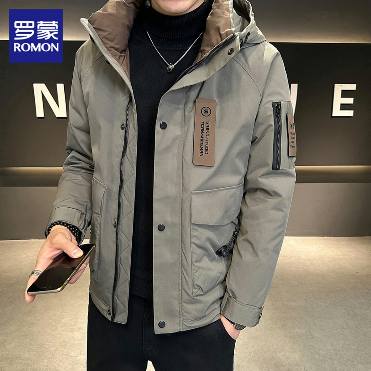 罗蒙男士冬季羽绒服2025新款休闲 工作服防寒服加厚保暖连帽外套
