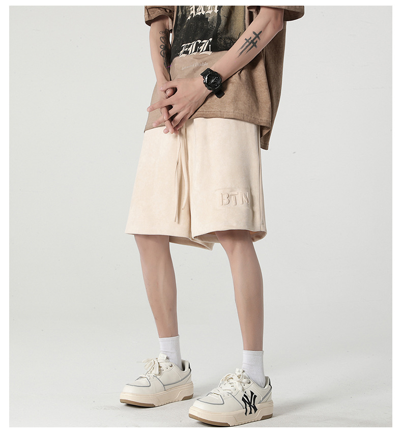 New summer casual shorts for men, suede loose stretch capri pants, American steel stamp straight-leg sport pants pic 18