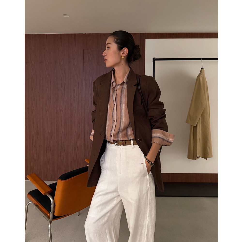 EVERTRUE 100% Linen 2026 Fall New Arrival Mid-Length Suit Long-Sleeve Loose-Fitting Jacket 39277