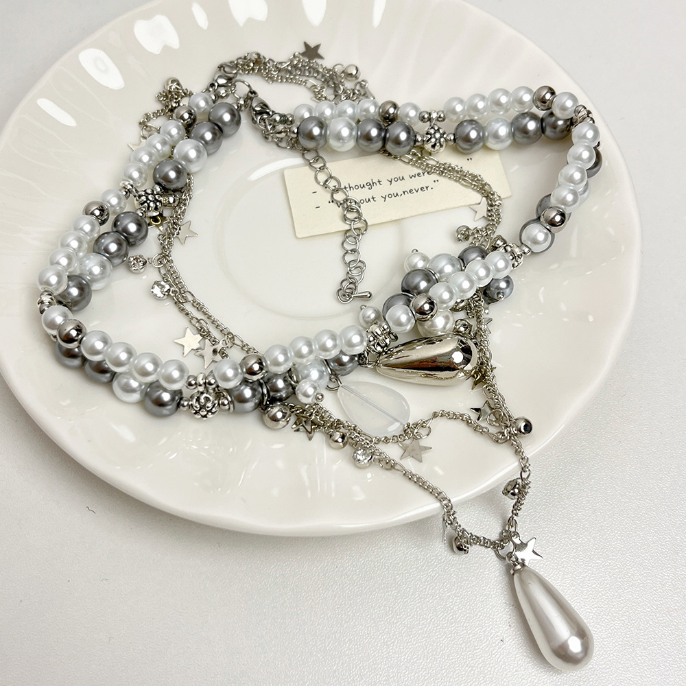 Beaded Chain, cable chain Chain Type 1 Piece Quantity Elegant Lady Modern Style Geometric Star Alloy Beaded Chain Cable Chain Lobster Trigger Clasp Closure Layered Necklaces Wholesale