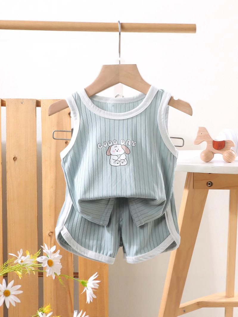 Nueva ropa para niños niñas verano cuello redondo sin mangas camiseta niños chaleco estampado de dibujos animados bebé verano estilo occidental top