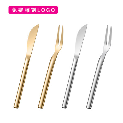 不锈钢水果叉子创意加厚月饼刀叉二齿叉点心签蛋糕甜品叉礼品赠品