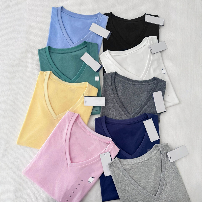 Cross-Border Purchase with Qr Code Available: [V-Neck Short-Sleeve] Rl Ralph Lauren Classic Pony Logo Pure Cotton T-Shirt, Slim Fit and Versatile