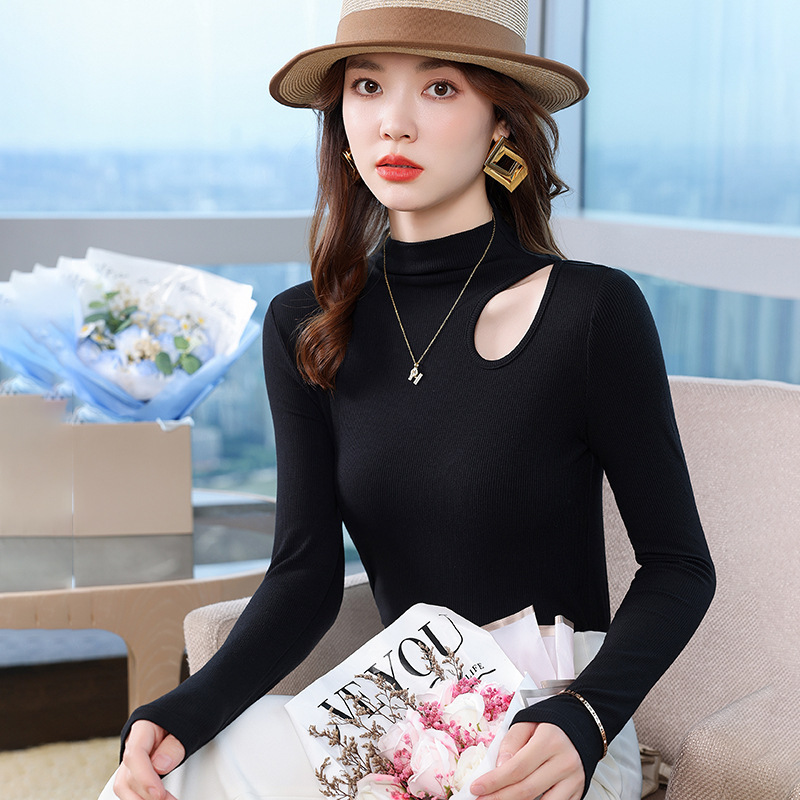 Design Sense Half High Collar Knitted Base Shirt Women's Outer Wear Autumn New Small Suit Inner High Elastic Slim Top