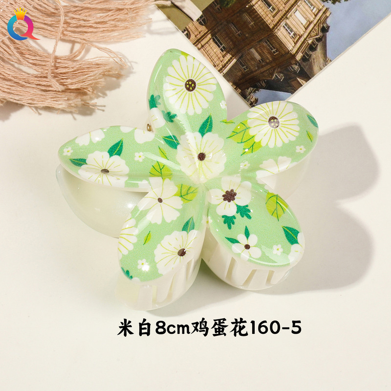 奇阅新款小清新UV印花抓夹时尚简约碎花发夹子高级感鲨鱼夹女批发|undefined