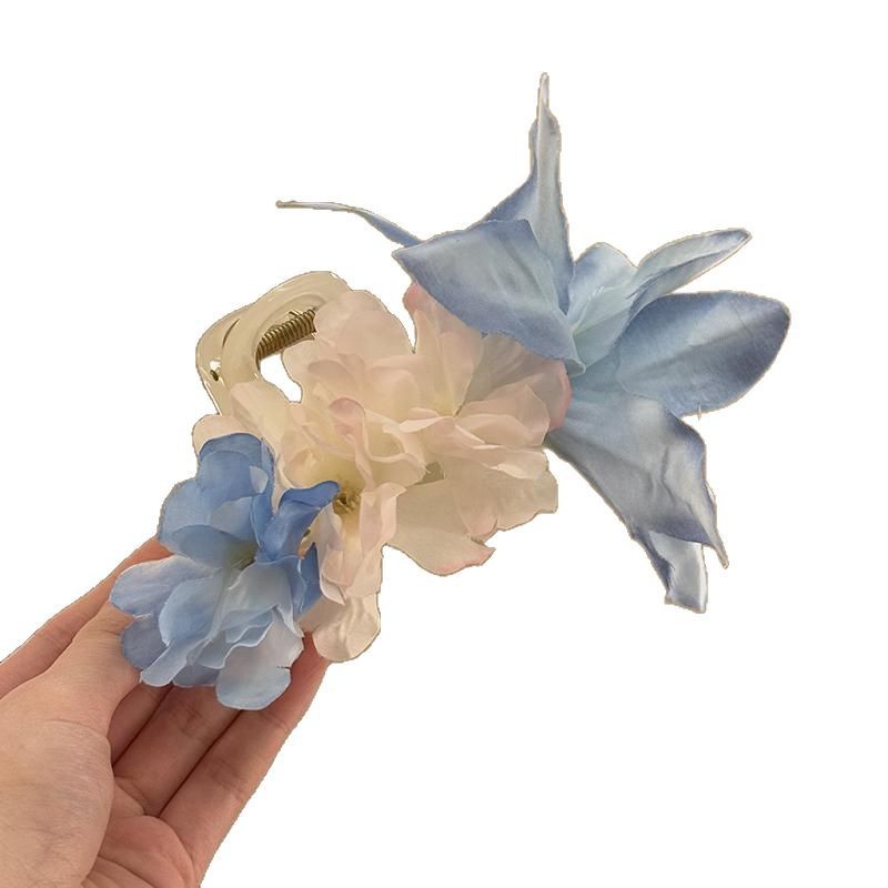 Horquilla de flor de tela de moda de primavera 2025 Super Fairy, clip de tiburón, clip de agarre, estilo de vacaciones junto al mar, accesorios para el cabello femenino
