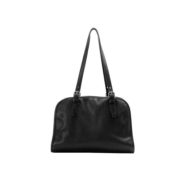 Qiu Zhen Yuanbao Bowling Bag Vegetable-Tanned Top Grain Cowhide Handbag & Crossbody Bag Retro Genuine Leather Large Capacity Commuter Bag For Women - Thumbnail 3