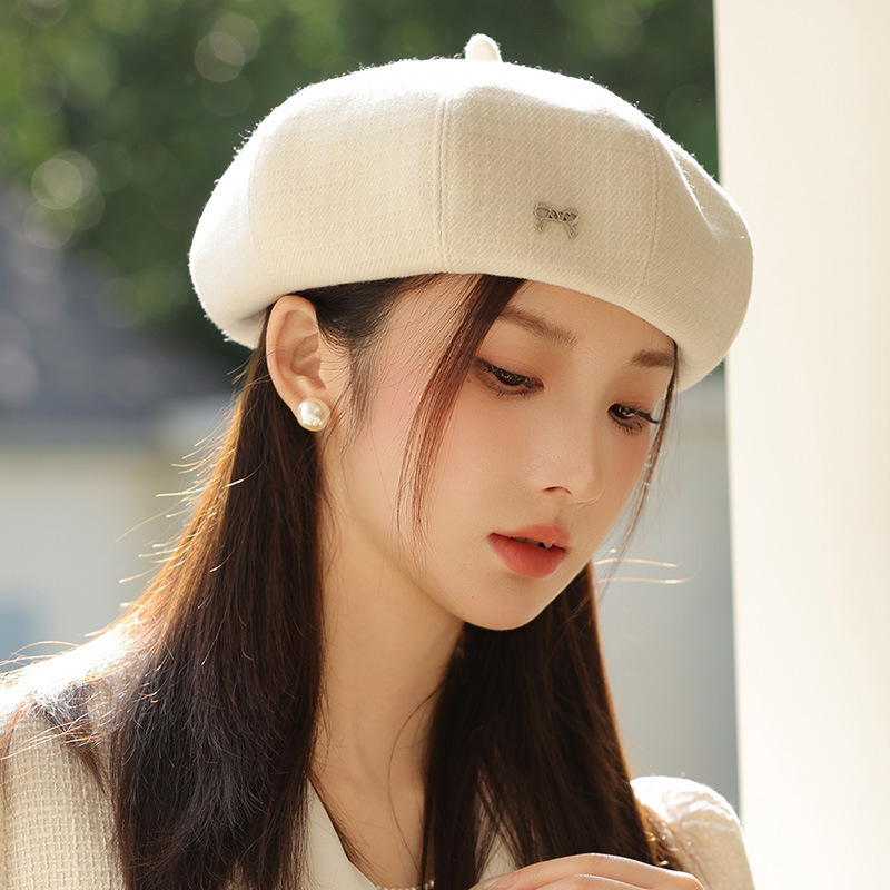 女性用春秋帽子、レトロな英国風ベレー帽、頭囲が大きい、顔が見える小さなペインターハット、万能リボンメッセンジャーハット|undefined