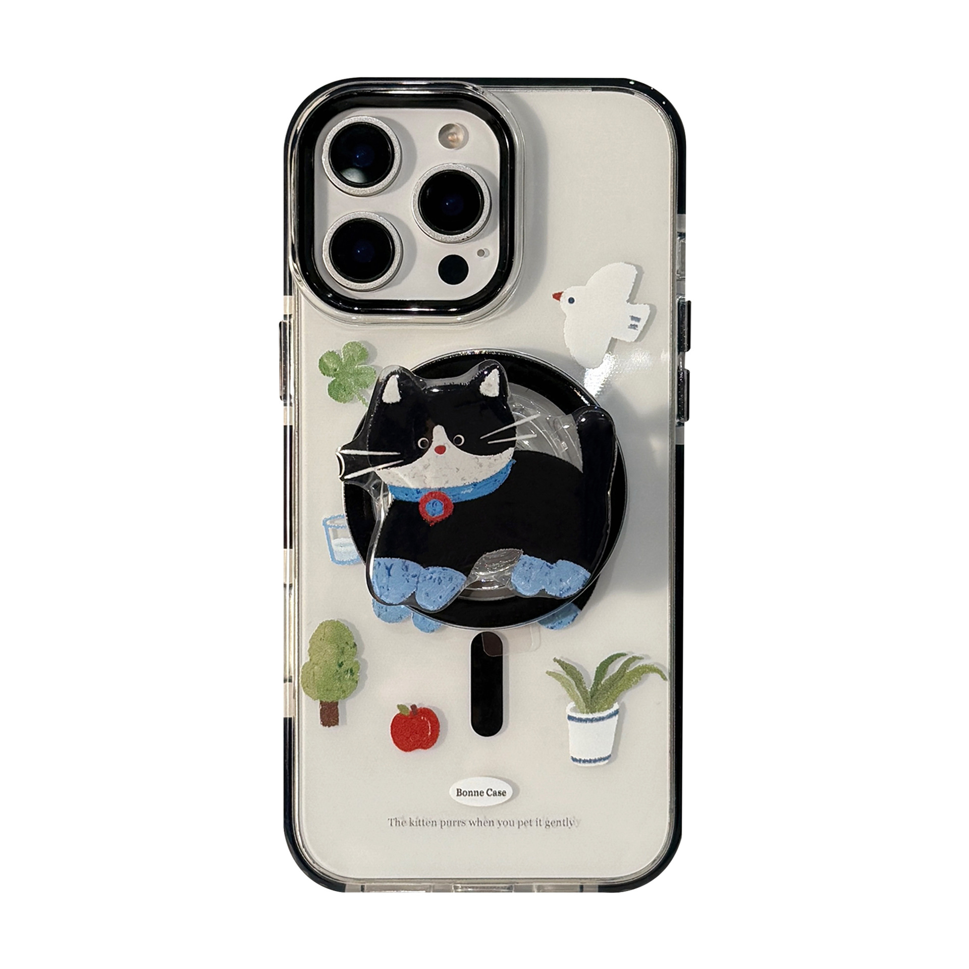 Lindo gato negro de dibujos animados para iPhone16 Apple 15ProMax funda para teléfono móvil 14Pro magnético 13 femenino 16P