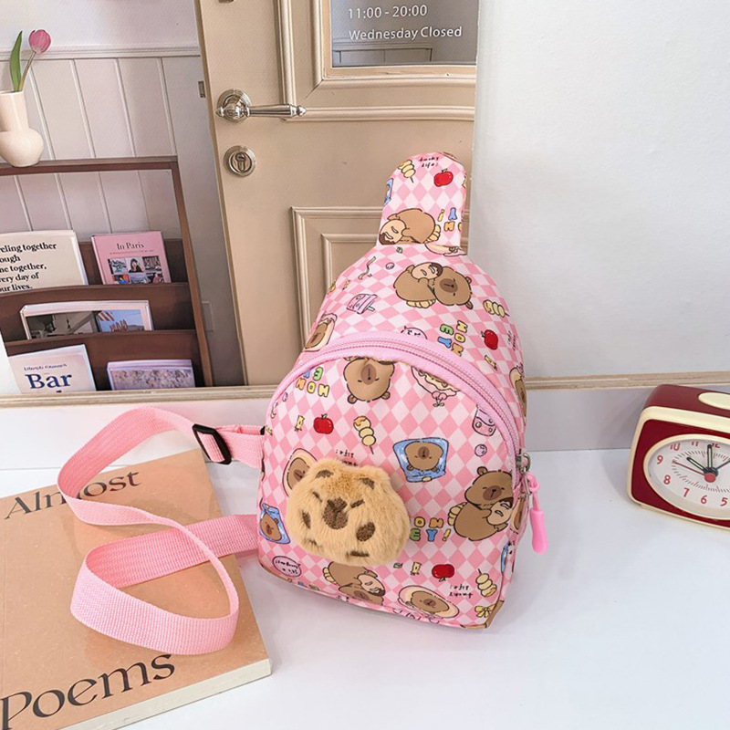 Bolso de niños encantador, bolso de mochila infantil de dibujos animados, bolso de cambio para bebés extranjeros, bolso de pecho de niña al aire libre