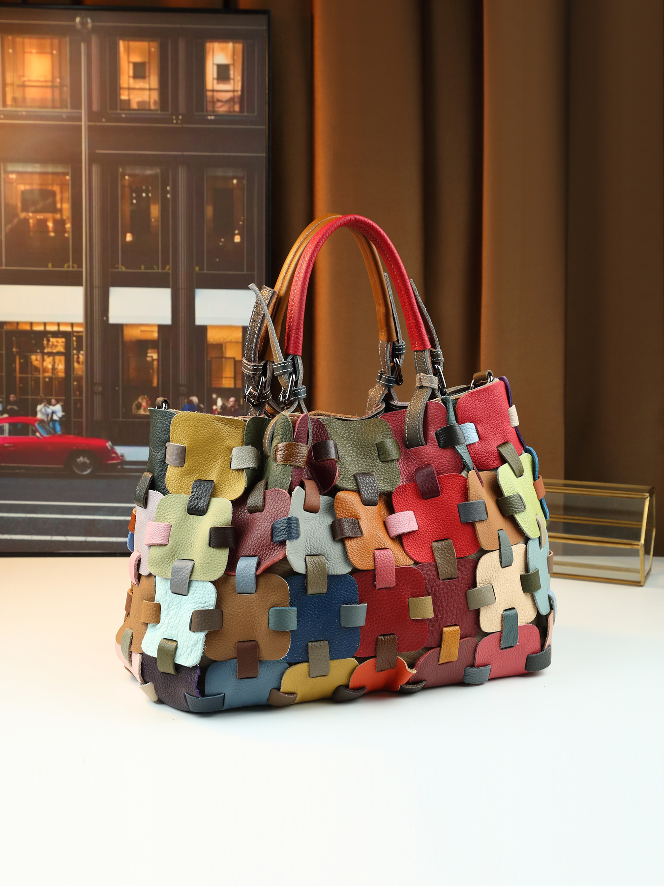 Woven Leather Patchwork Women's Handbag Large Shoulder Crossbody Bag_voghion.com