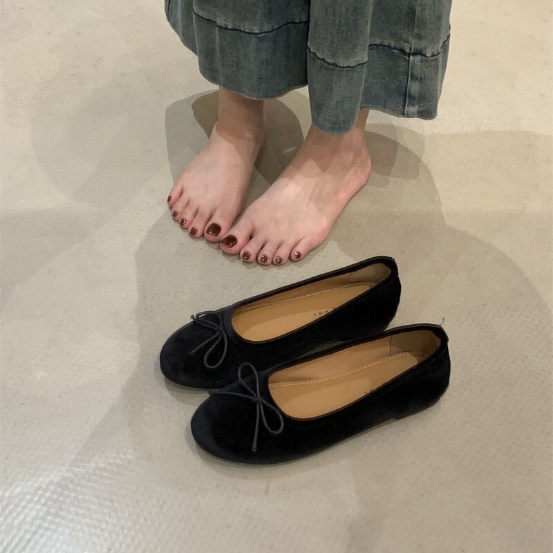 法式芭蕾鞋蝴蝶结圆头浅口平底单鞋女2025春秋软底豆豆玛丽珍鞋子|undefined